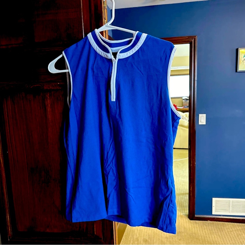 Swing control pique sleeveless quarter zip top blue and white size medium